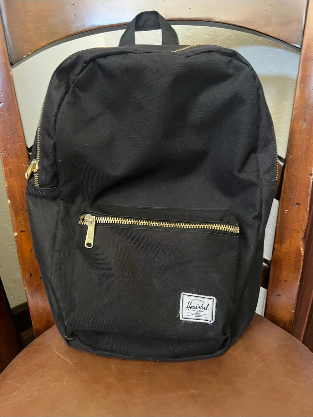 Herschel Black Backpack Gold Hardware Red Striped Lining Casual Travel
